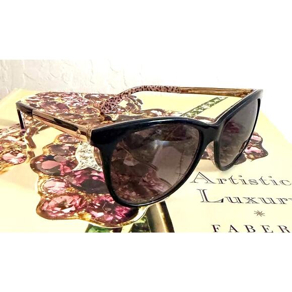 Kate Spade New York Hello Sunshine Cat Eye Sunglasses Black Leopard Gold Accent